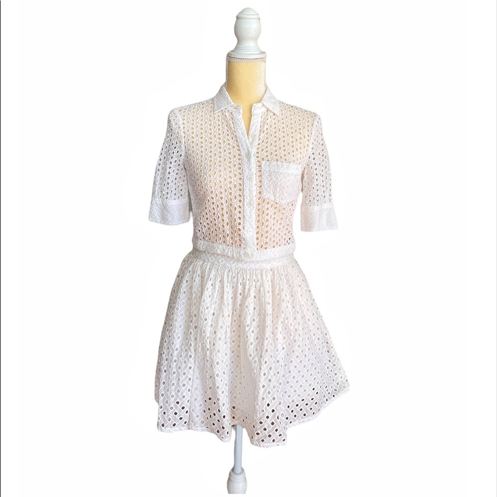 White Eyelet 2pc BCBG Cropped Blouse XXS/Top Shop Petit Skirt Summer Outfit